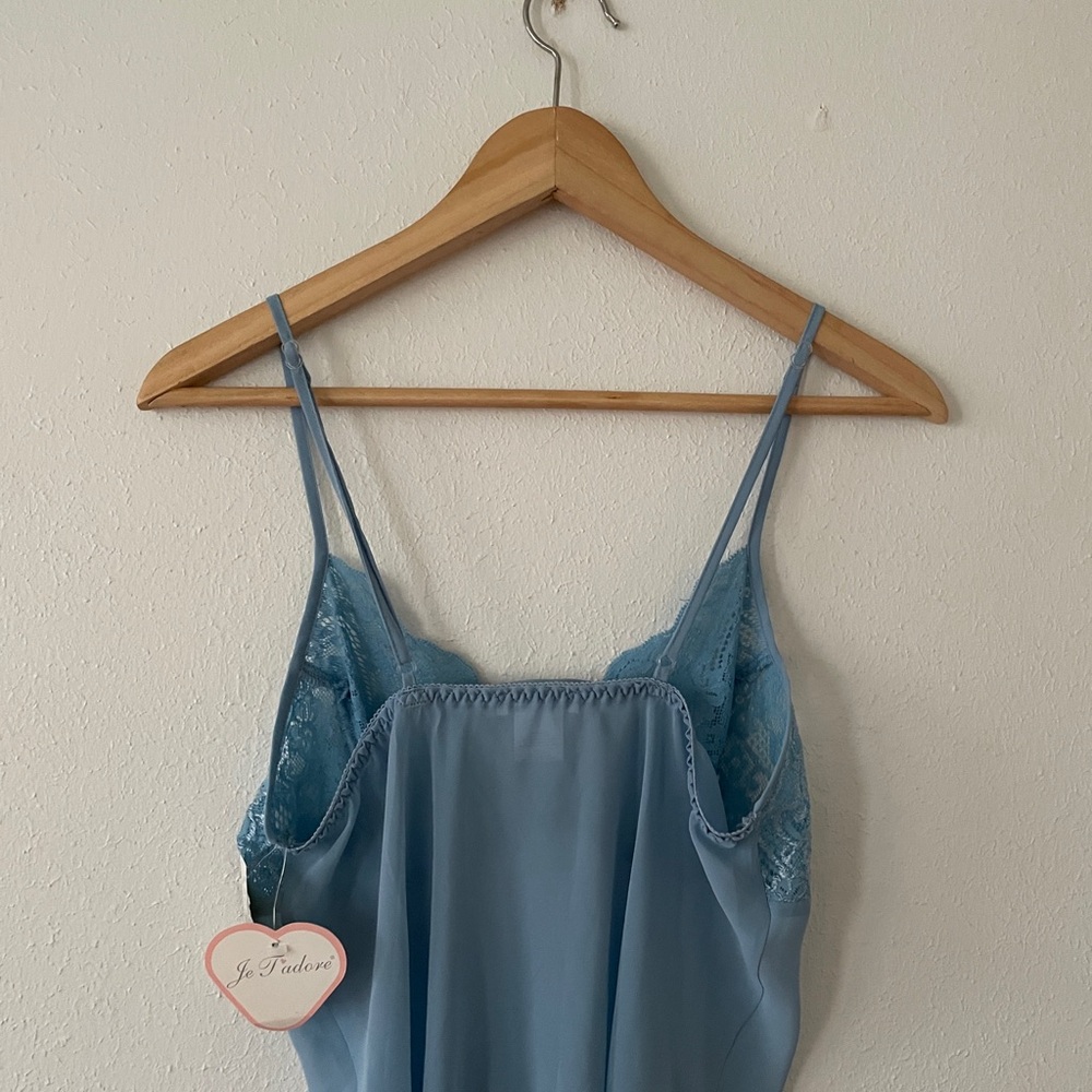 Je T'adore Babydoll Camisole Lace & Chiffon Cami Tank Top Blue - Picture 8 of 16